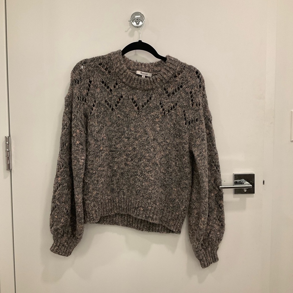 Madewell Gray Crew Neck Sweater with Textured Knit